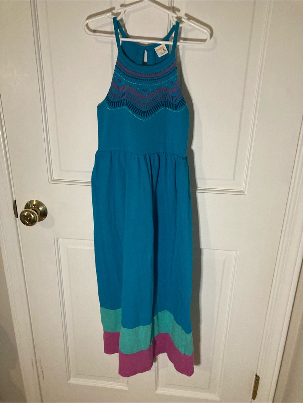 Gymboree Teal Blue Maxi Dress with Pink and Mint Accents